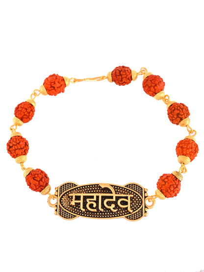 Traditional Mahadev Rudraksha Rakhi With Gold Accents And Spiritual Charm