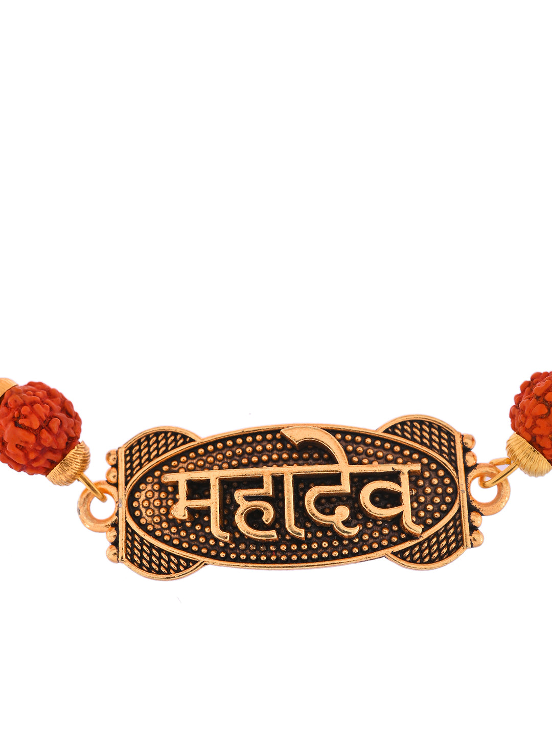 Traditional Mahadev Rudraksha Rakhi With Gold Accents And Spiritual Charm