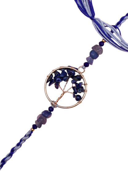 Tree of Life Rakhi with Royal Blue Amethyst stone and Artistic Frame