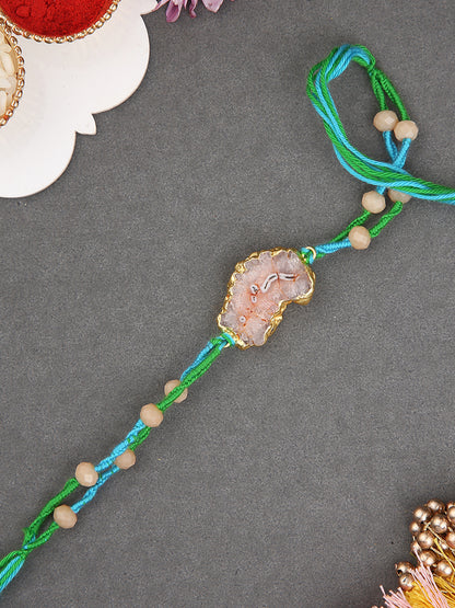 Handmade Stone Center Rakhi With Textured Dori And Natural Vibe Appeal