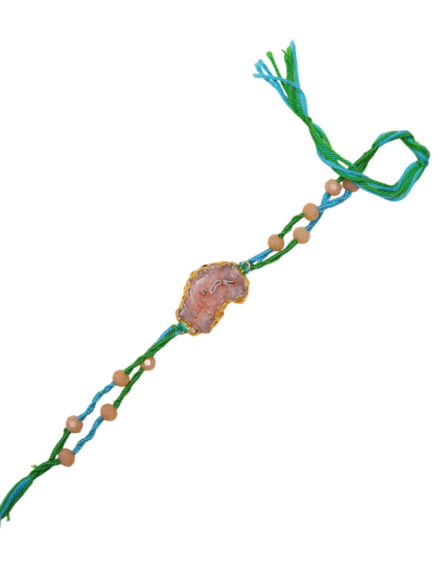 Handmade Stone Center Rakhi With Textured Dori And Natural Vibe Appeal
