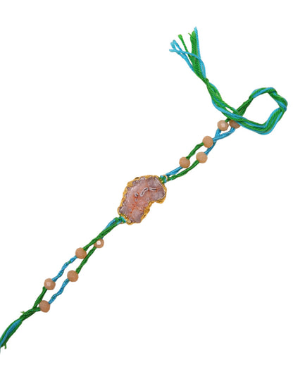 Handmade Stone Center Rakhi With Textured Dori And Natural Vibe Appeal
