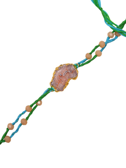 Handmade Stone Center Rakhi With Textured Dori And Natural Vibe Appeal