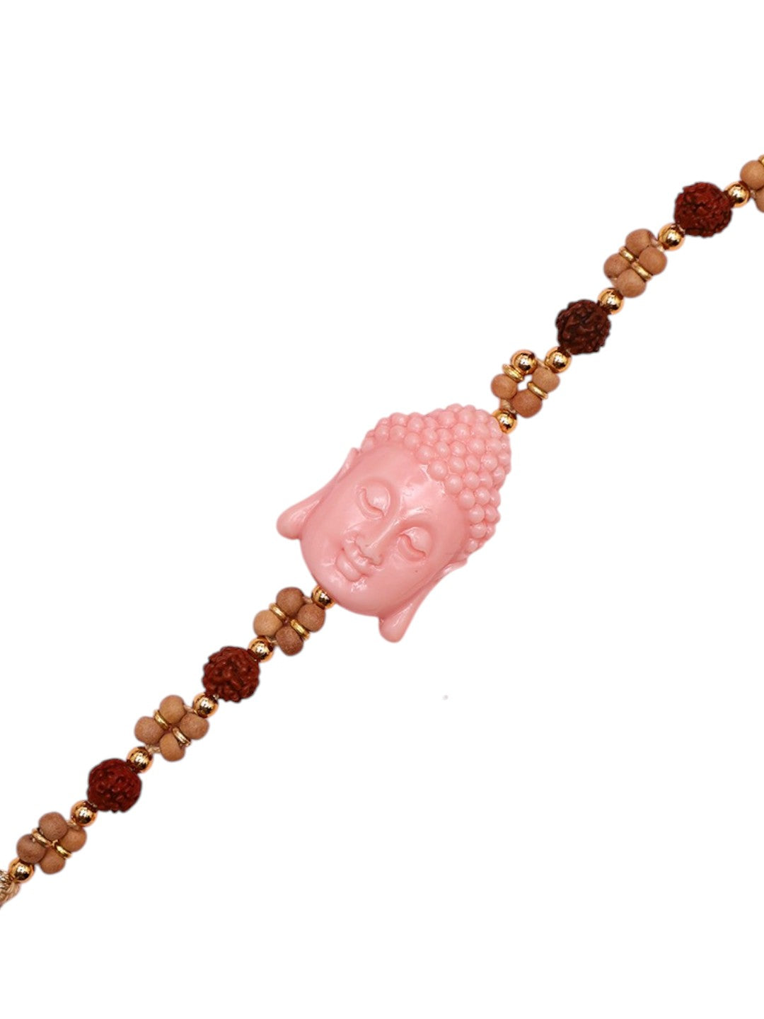 Peaceful Buddha Quartz Rakhi with Rudraksha and Wooden Beads