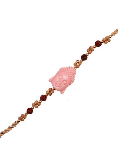Peaceful Buddha Quartz Rakhi with Rudraksha and Wooden Beads