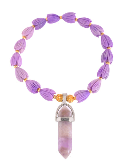 Designer Spiritual Rakhi Bracelet With Tulsi Style Beads And Healing Pendant