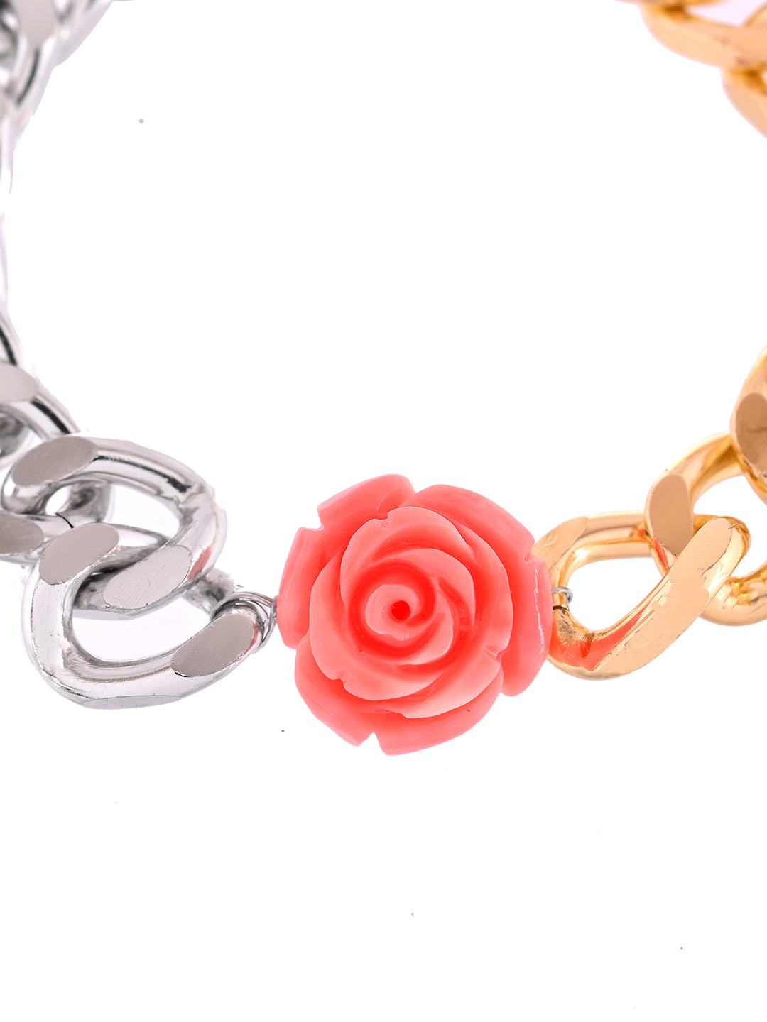 Chunky Chain Bracelet Rakhi With Dual Tone Finish And Pink Rose Accent
