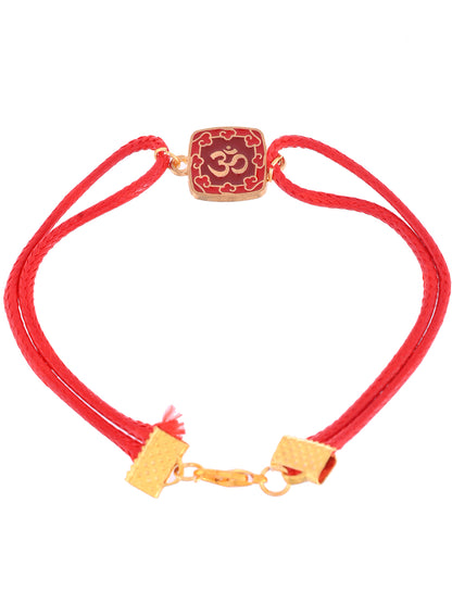 Traditional Om Designer Rakhi With Dual Red Cord And Enamel Finish Motif
