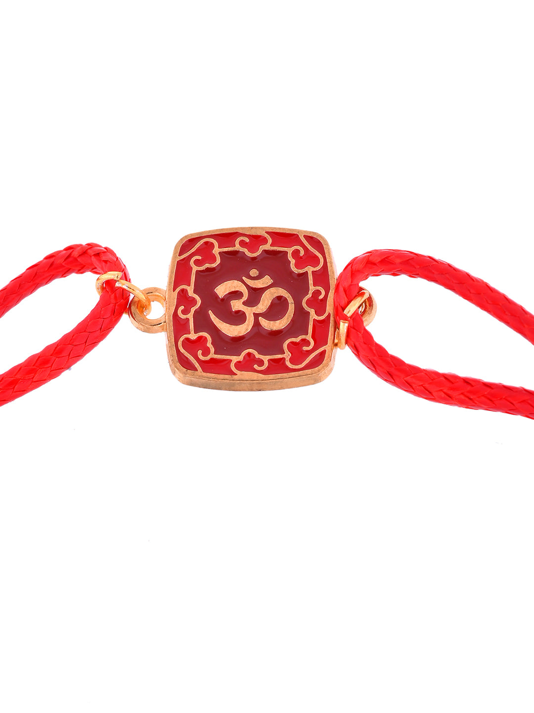 Traditional Om Designer Rakhi With Dual Red Cord And Enamel Finish Motif