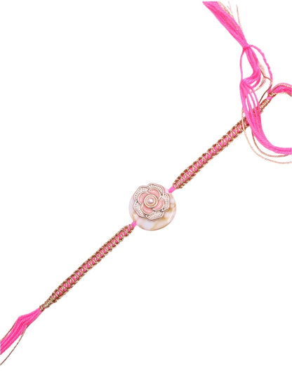 Ethnic Rakhi with Pearl-Studded Lotus Design and Soft Tones