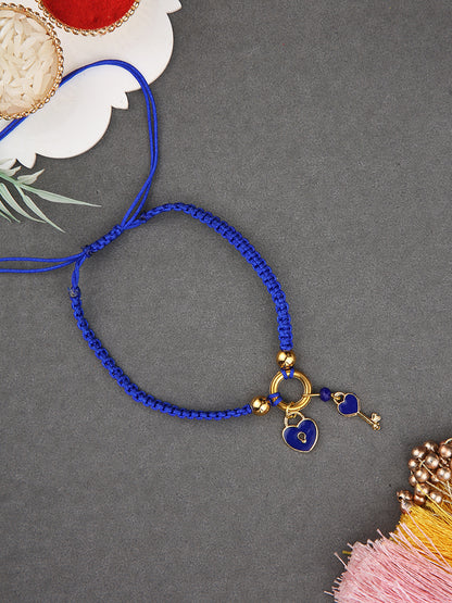 Adjustable Beaded Bracelet Rakhi with Heart Lock Motif