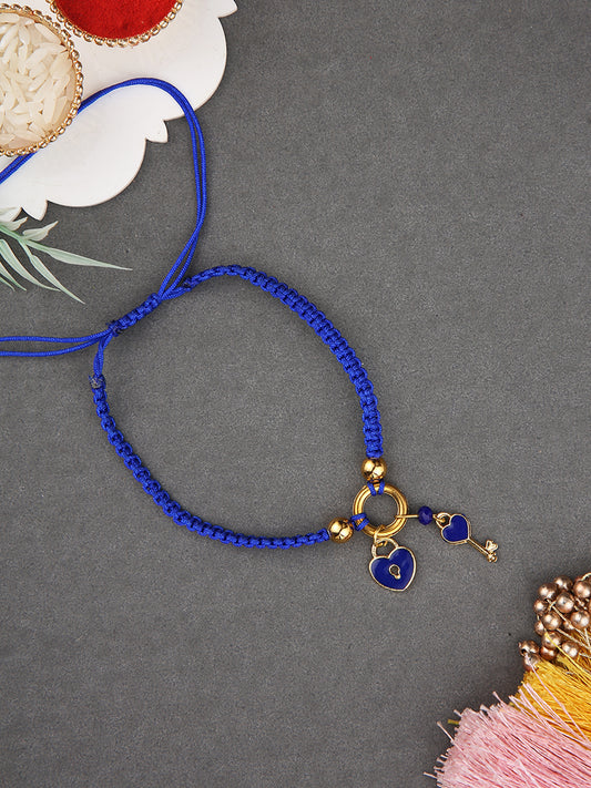 Adjustable Beaded Bracelet Rakhi with Heart Lock Motif