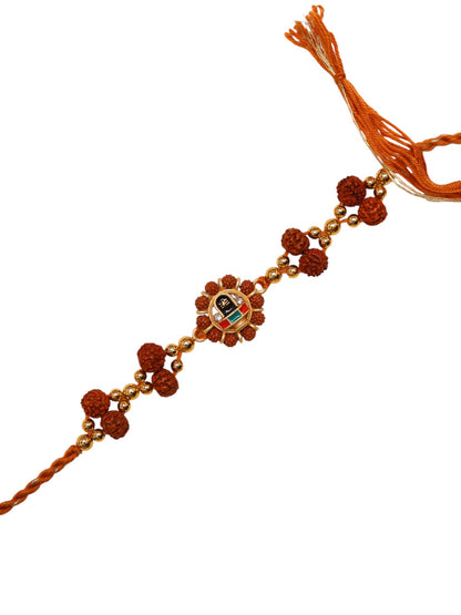 Handcrafted Ethnik Rakhi With Shivling Motif And Sacred Rudraksh Beads