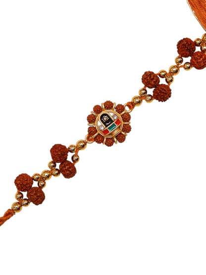 Handcrafted Ethnik Rakhi With Shivling Motif And Sacred Rudraksh Beads