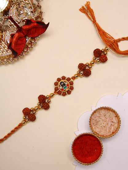 Handcrafted Ethnik Rakhi With Shivling Motif And Sacred Rudraksh Beads
