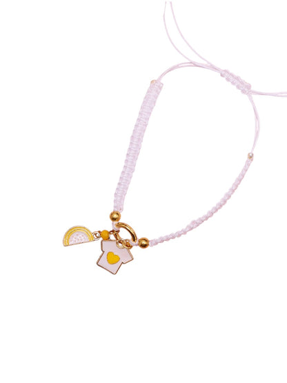 White Charm Bracelet Rakhi with Gold-Plated Heart and Star Accents