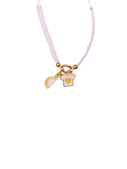 White Charm Bracelet Rakhi with Gold-Plated Heart and Star Accents