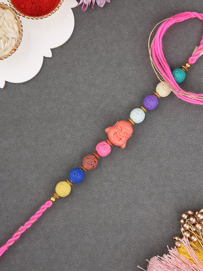 Spiritual Buddha Rakhi with Chakra-Inspired Multicolour Beads