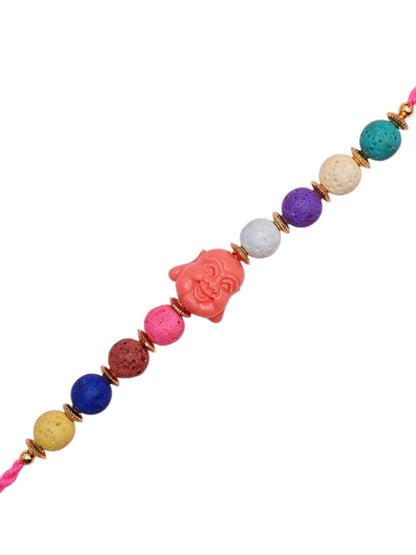 Spiritual Buddha Rakhi with Chakra-Inspired Multicolour Beads