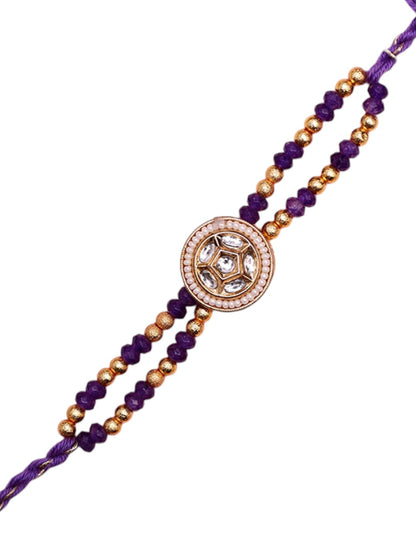 Elegant Dual-Strand Rakhi with Crystal Floral Center in Royal Purple