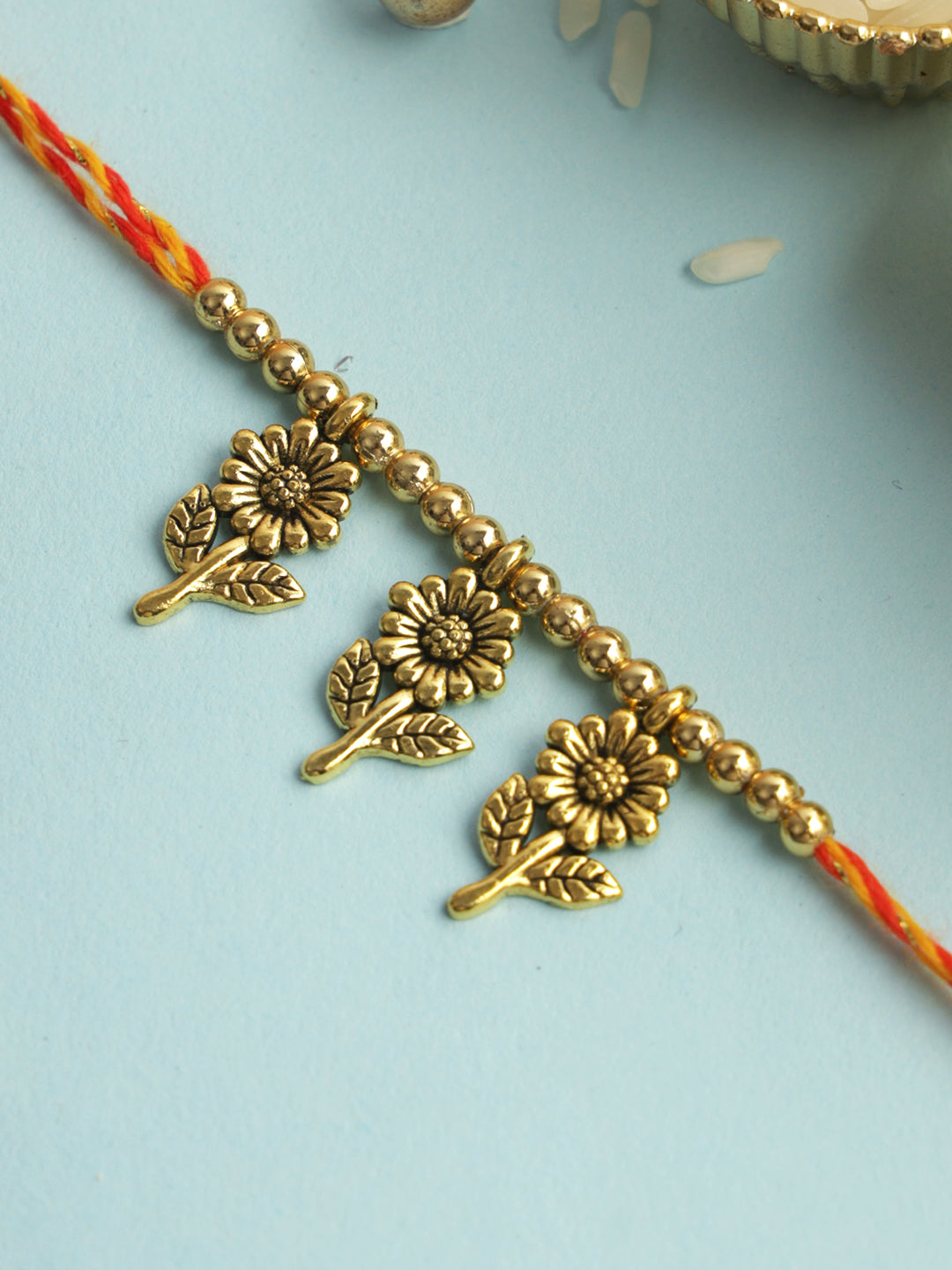 Golden Floral Charms Rakhi