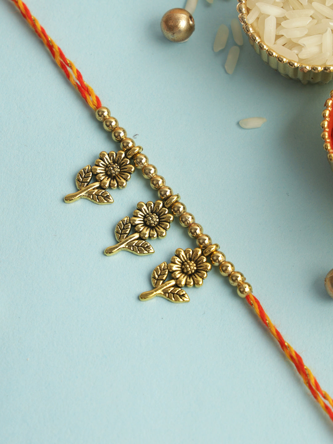 Golden Floral Charms Rakhi