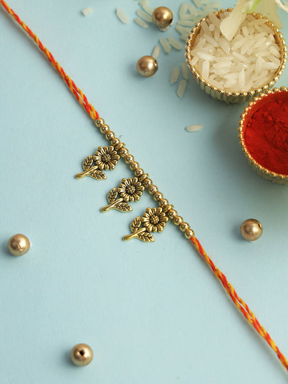 Golden Floral Charms Rakhi