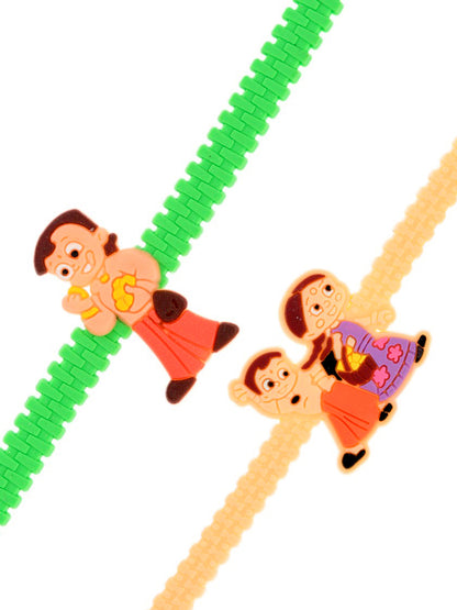 Green & Peach Chota Bheem & Chutki Rakhi Set of 2