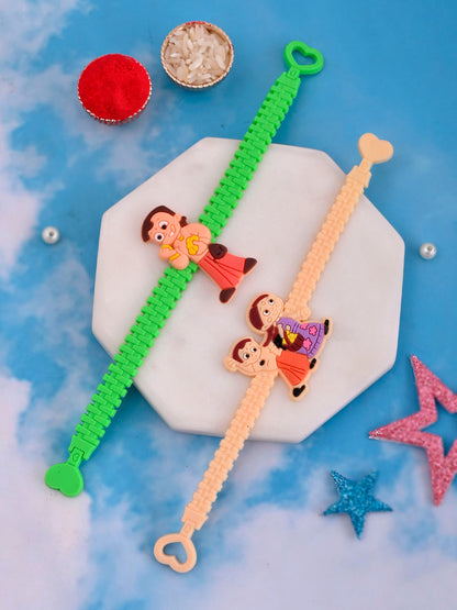 Green & Peach Chota Bheem & Chutki Rakhi Set of 2