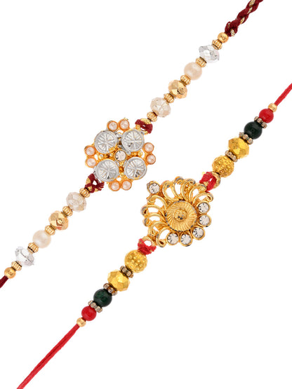 Set of 2 AD Floral Pattern Beaded Rakhi