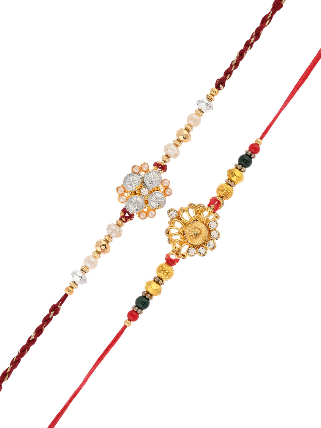 Set of 2 AD Floral Pattern Beaded Rakhi