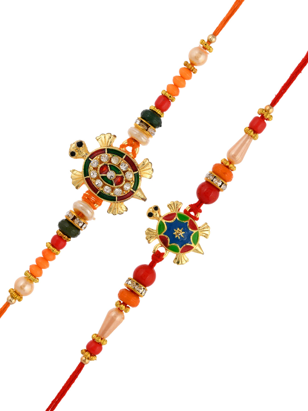 Multicolored Beads Fengshui Tortoise Set of 2 Rakhi