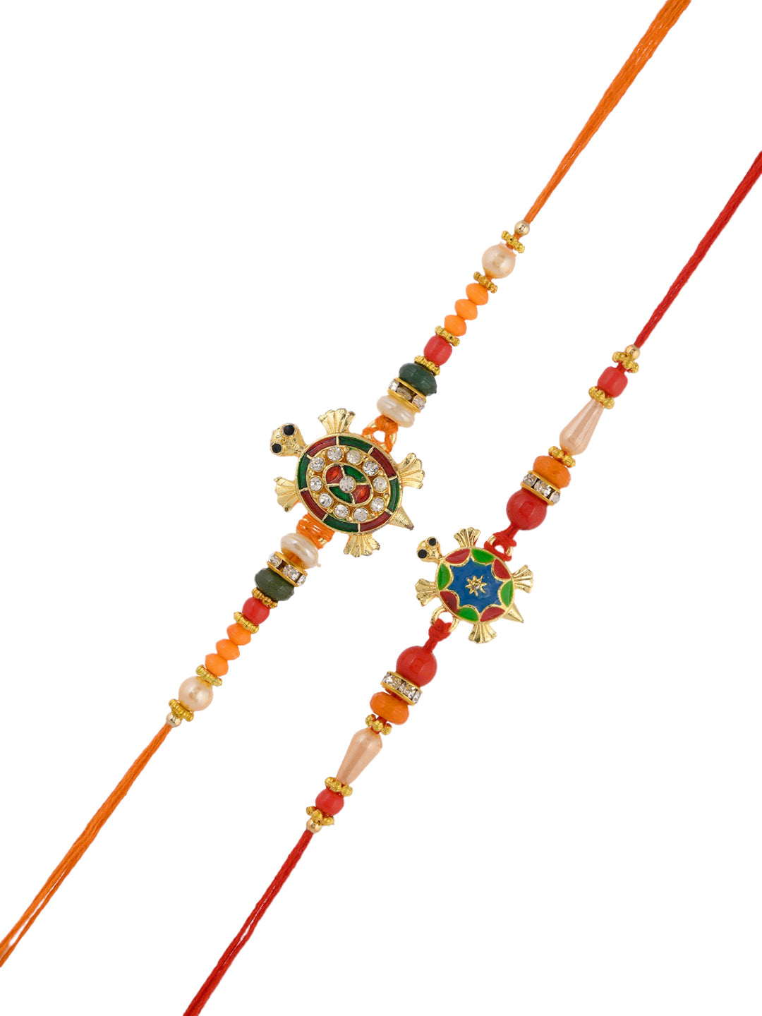 Multicolored Beads Fengshui Tortoise Set of 2 Rakhi