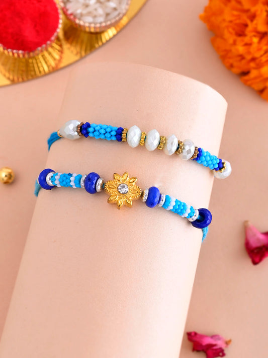 Blue & White Beaded Set of 2 Rakhi