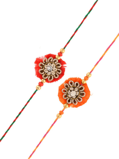 Orange & Red Floral Set of 2 Rakhi