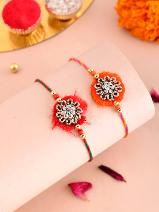 Orange & Red Floral Set of 2 Rakhi