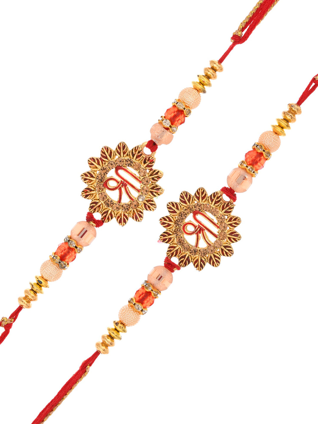 Shri Designed Gold & Red Set of 2 Rakhi