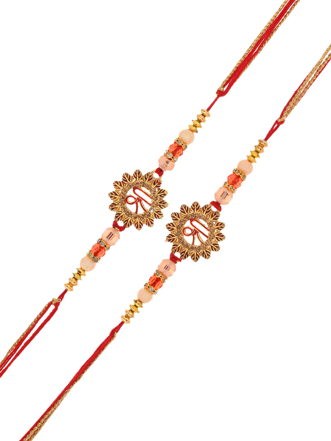 Shri Designed Gold & Red Set of 2 Rakhi