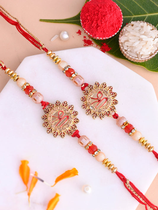 Shri Designed Gold & Red Set of 2 Rakhi