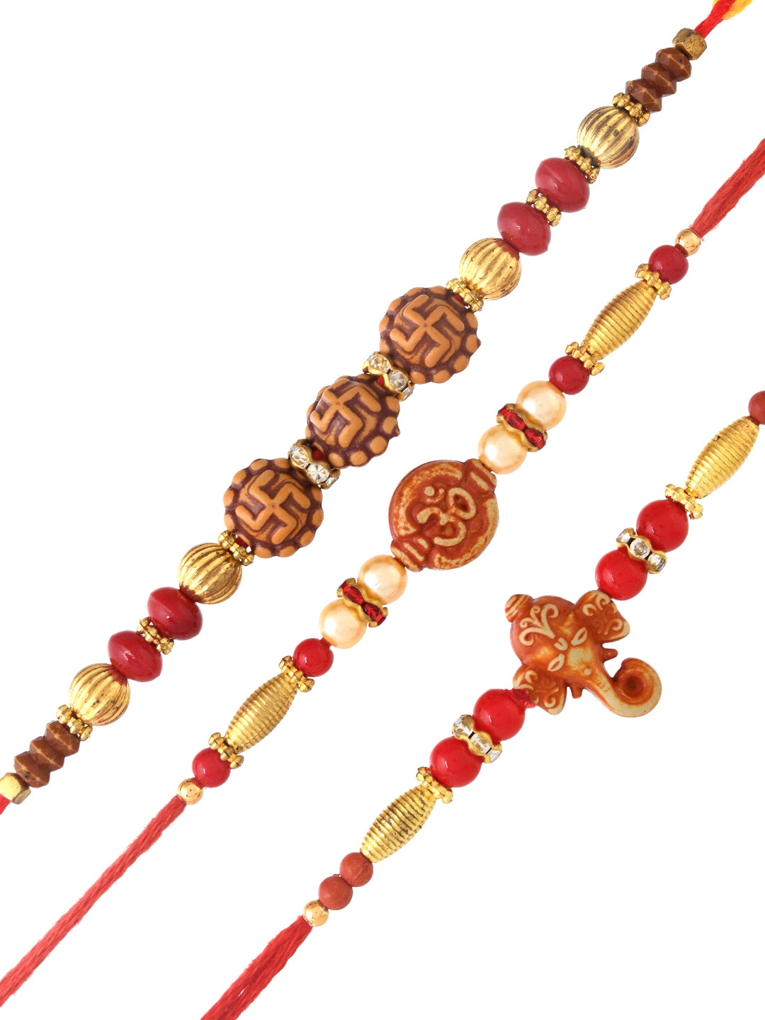 Divine Collection of Swastik, Om & Ganesha Set of 3 Rakhi