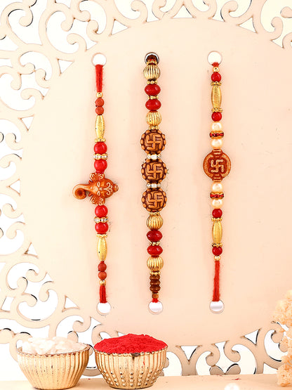 Divine Collection of Swastik, Om & Ganesha Set of 3 Rakhi