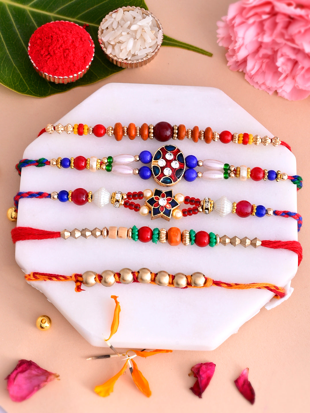 Multicolored Beads set of 5 Mauli Rakhi