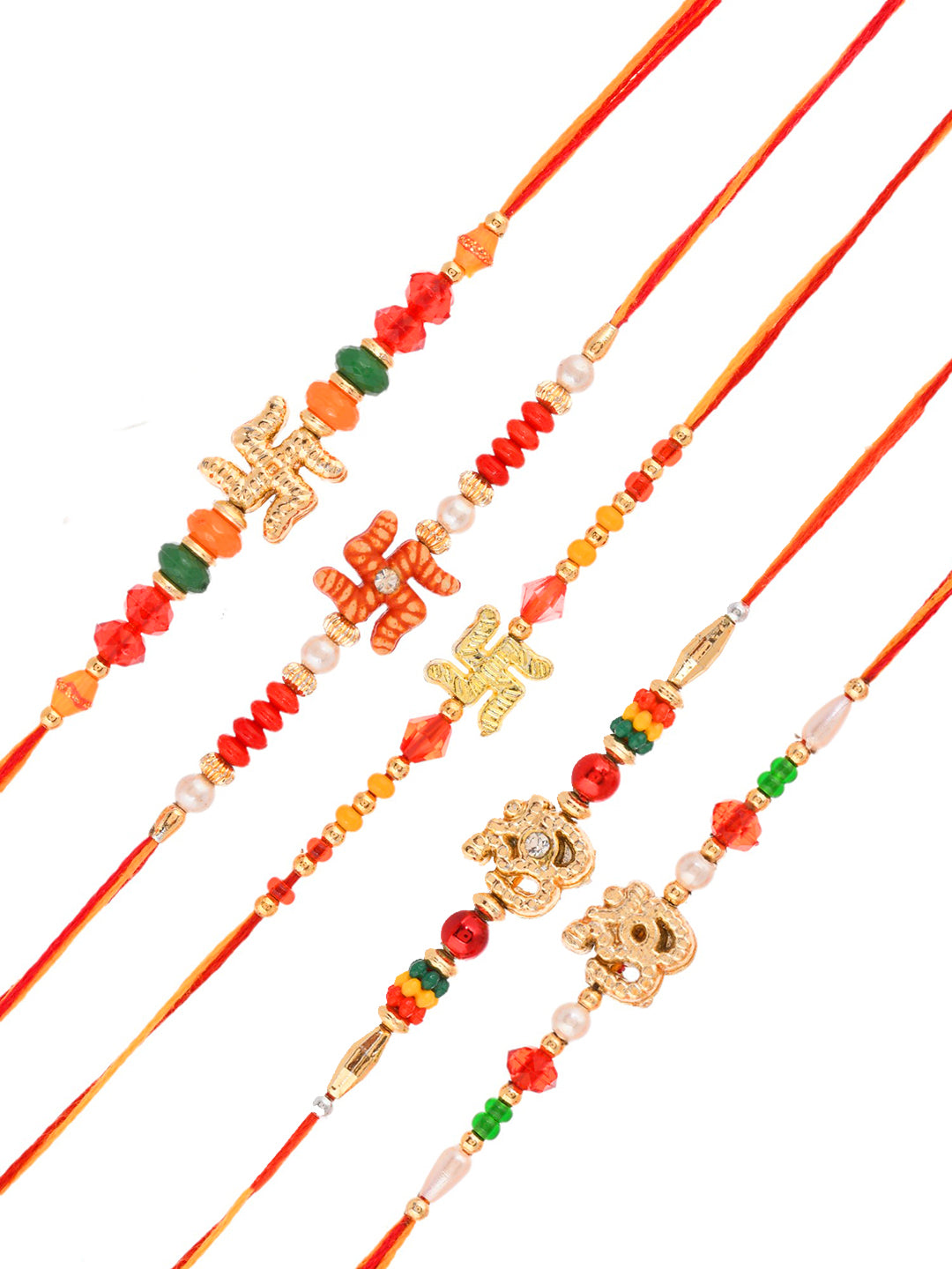 Divine Swastik Om Set of 5 Beaded Rakhi