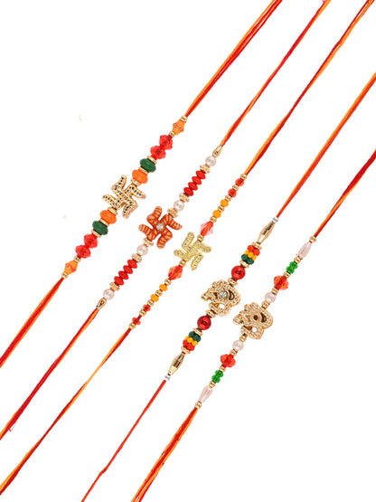 Divine Swastik Om Set of 5 Beaded Rakhi