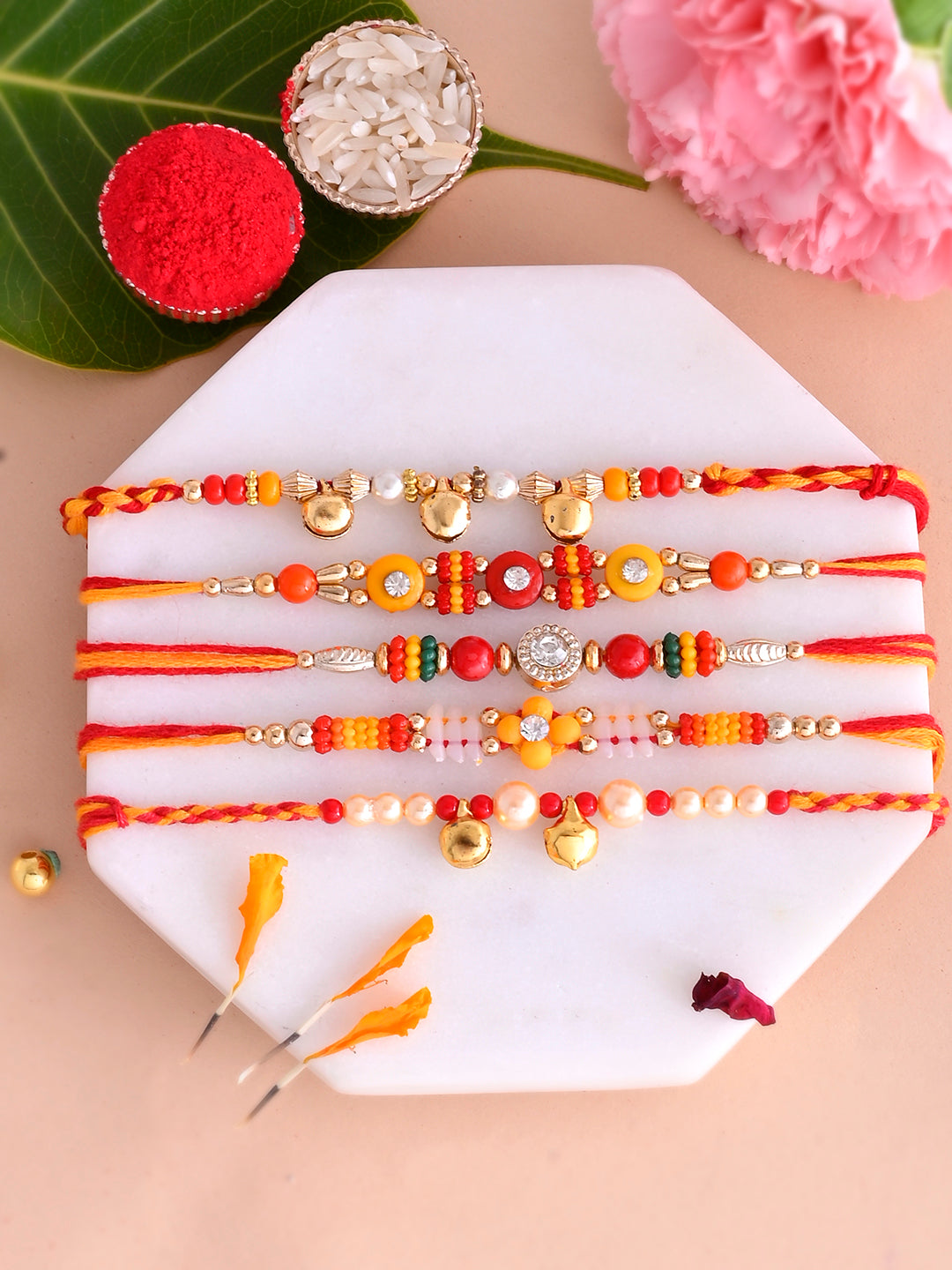 Set of 5 Pearl & Beaded Rakhi