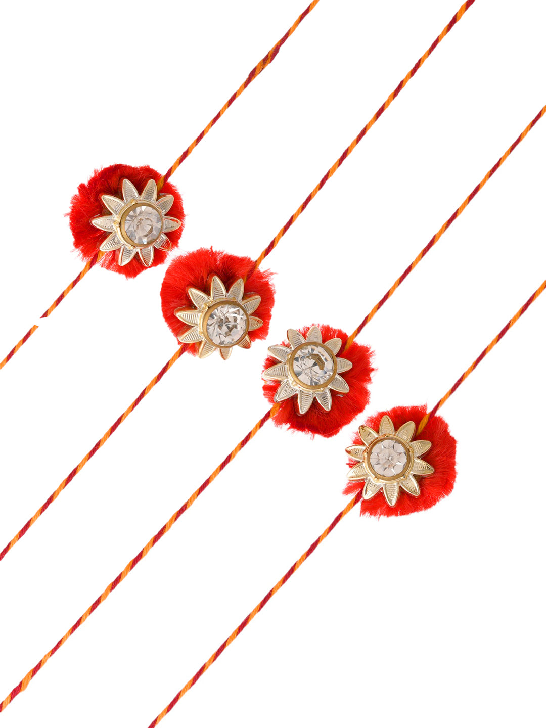 Set of 4 Silver Star Stone Studded Rakhi