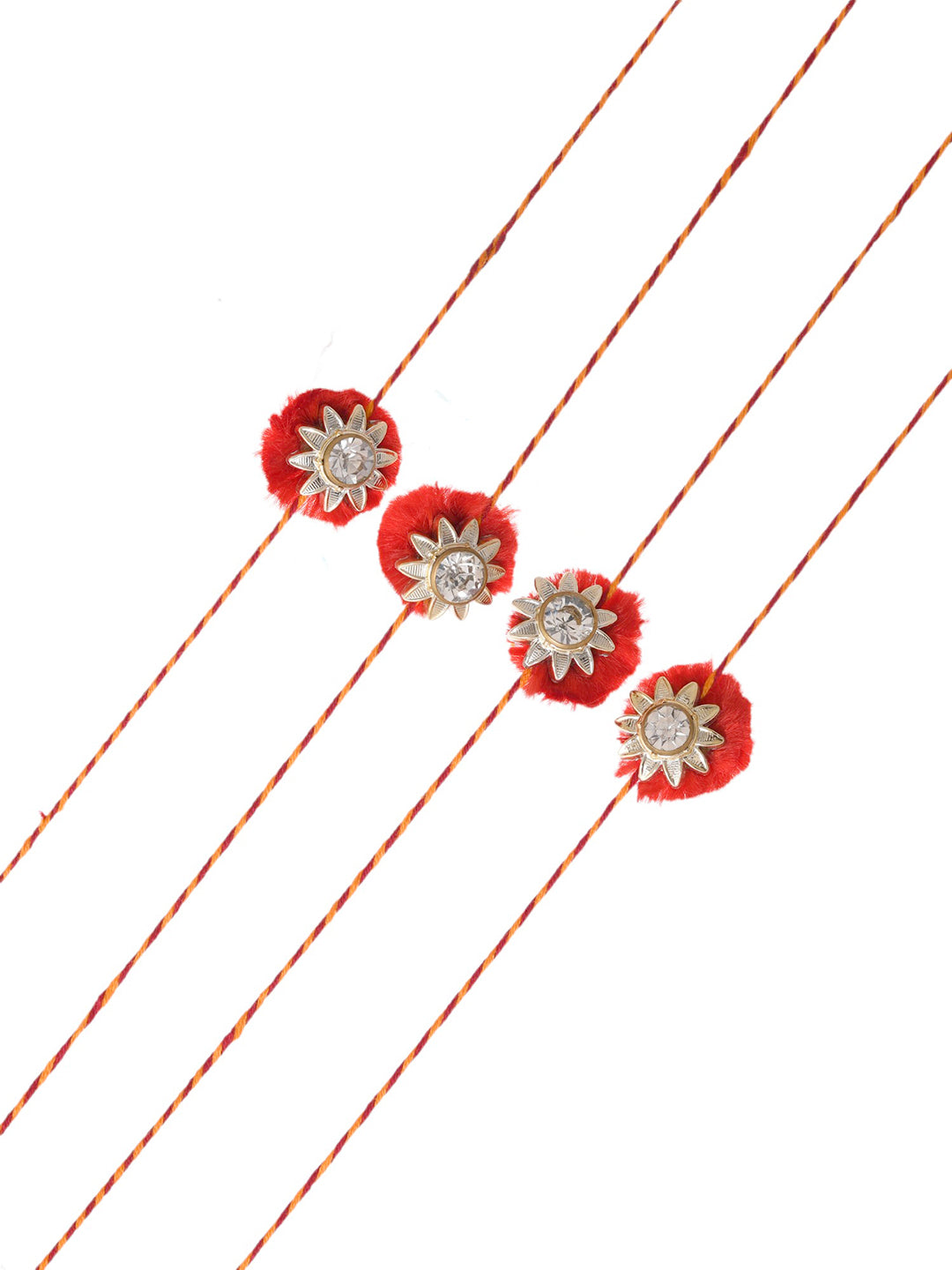 Set of 4 Silver Star Stone Studded Rakhi