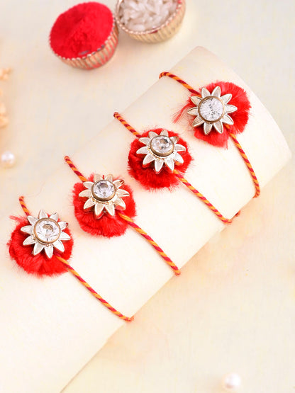 Set of 4 Silver Star Stone Studded Rakhi