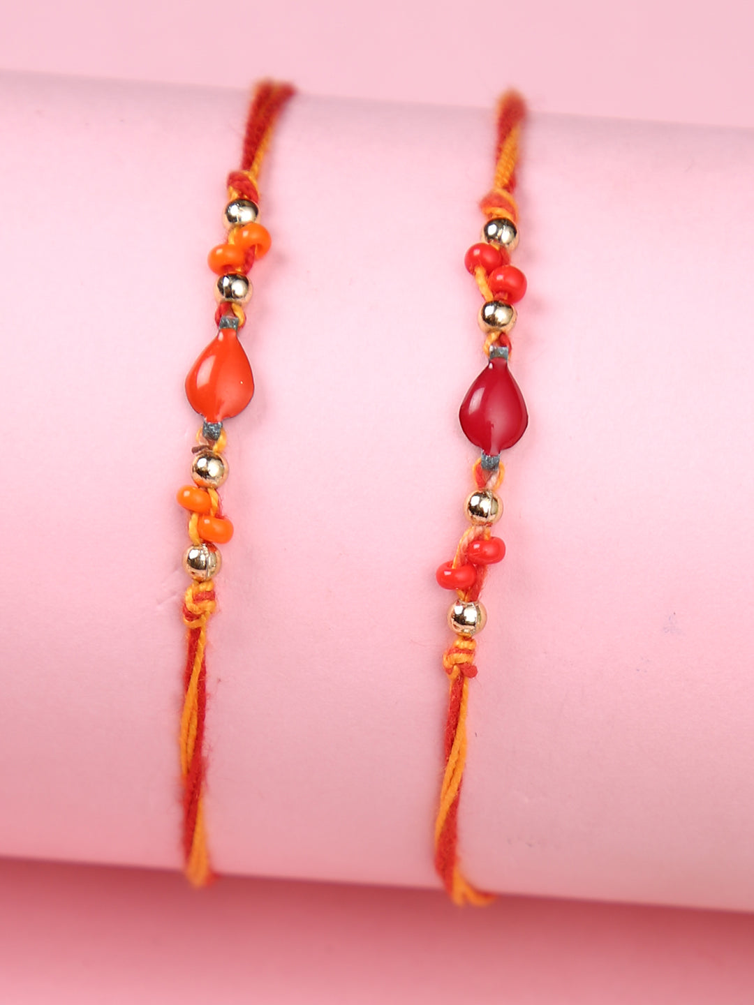 Orange & Red Beaded Set of 2 Rakhi