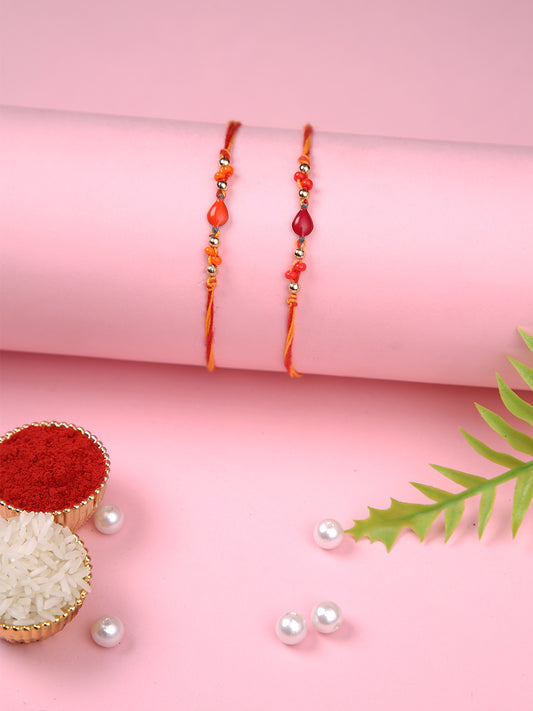 Orange & Red Beaded Set of 2 Rakhi